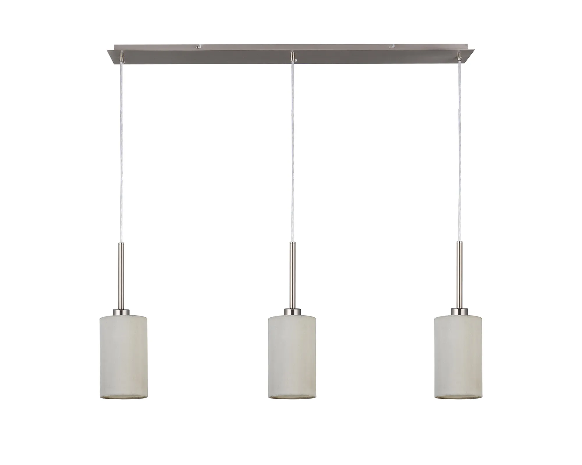 Baymont 12cm Shade 3 Light Pendant Satin Nickel, White DK0781  Deco Baymont SN WH